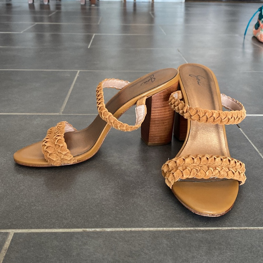 Joie tan suede braided block heel strappy sandals womens size 9 - Picture 3 of 7